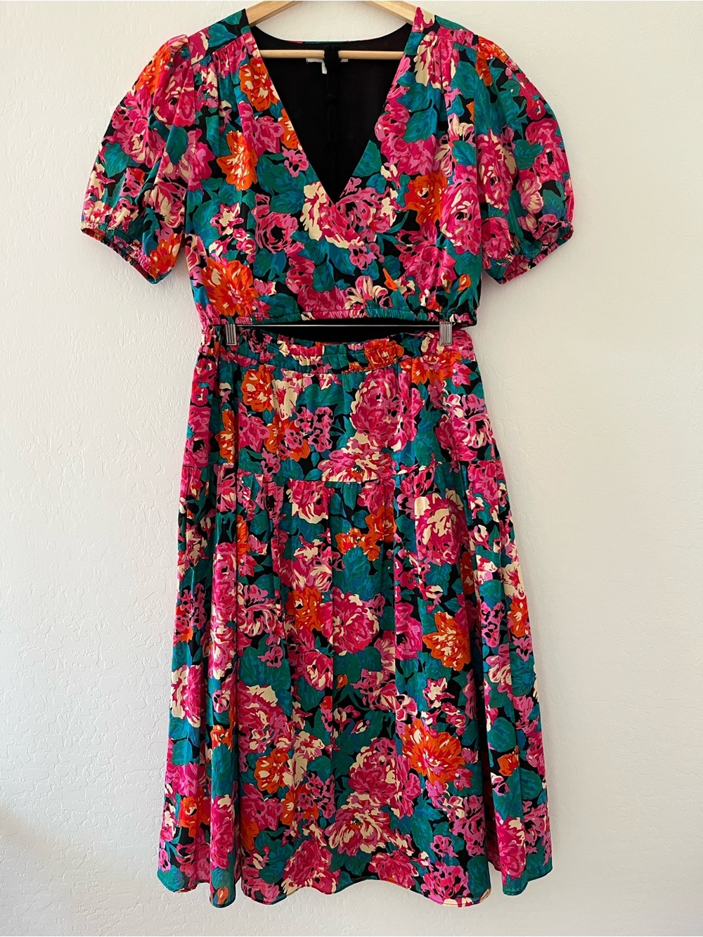 Chelsea & Violet 2-Piece Floral Set 100% Cotton Puff Sleeve Crop Top Midi Skirt